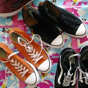 2 pairs of converse orange and black high top 10
